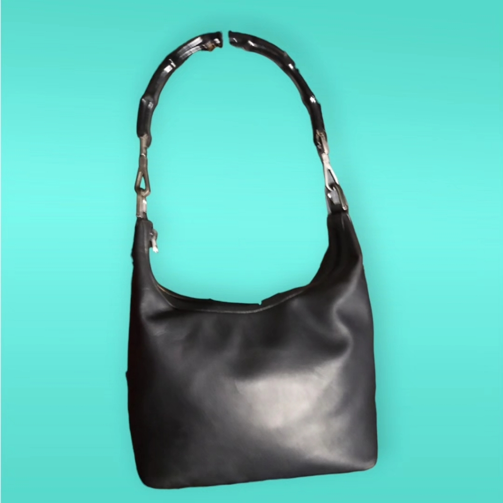 GUCCI Vintage Black Bamboo Shoulder Bag BUTTER
